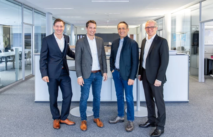 The new management team of Rhomberg Bau Holding with Christoph Lienhart, Tobias Vonach, Hubert Rhomberg, and Matthias Moosbrugger. Photo Credit: Rhomberg Bau