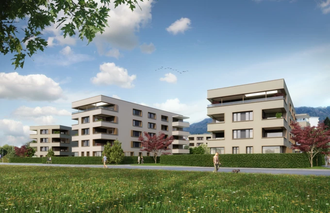 Wohnraum für Lochau: Direkt am See entstehen 135 Wohnungen in sieben unterschiedlich hohen Gebäudekörpern.